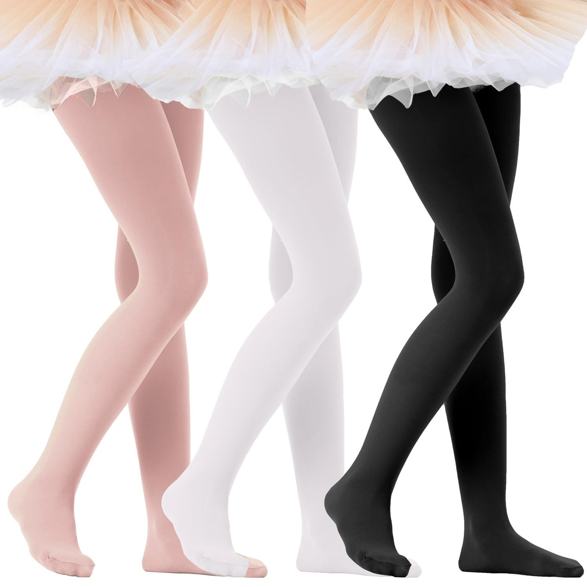 Citystl Ballet Tights for Girls - 3 Pairs, Multiple Colors, Cotton School Dress Tights