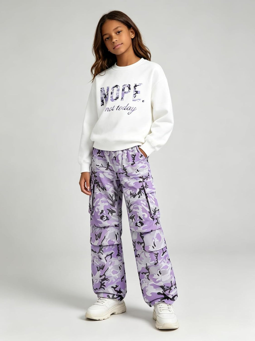 Teen Girls Clothes 2 Piece Outfits Letter Print Long Sleeve Tops and Cargo Pants Clothing Set