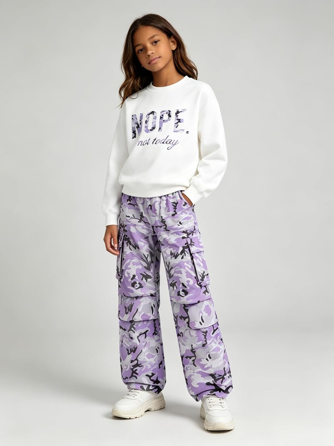 Teen Girls Clothes 2 Piece Outfits Letter Print Long Sleeve Tops and Cargo Pants Clothing Set