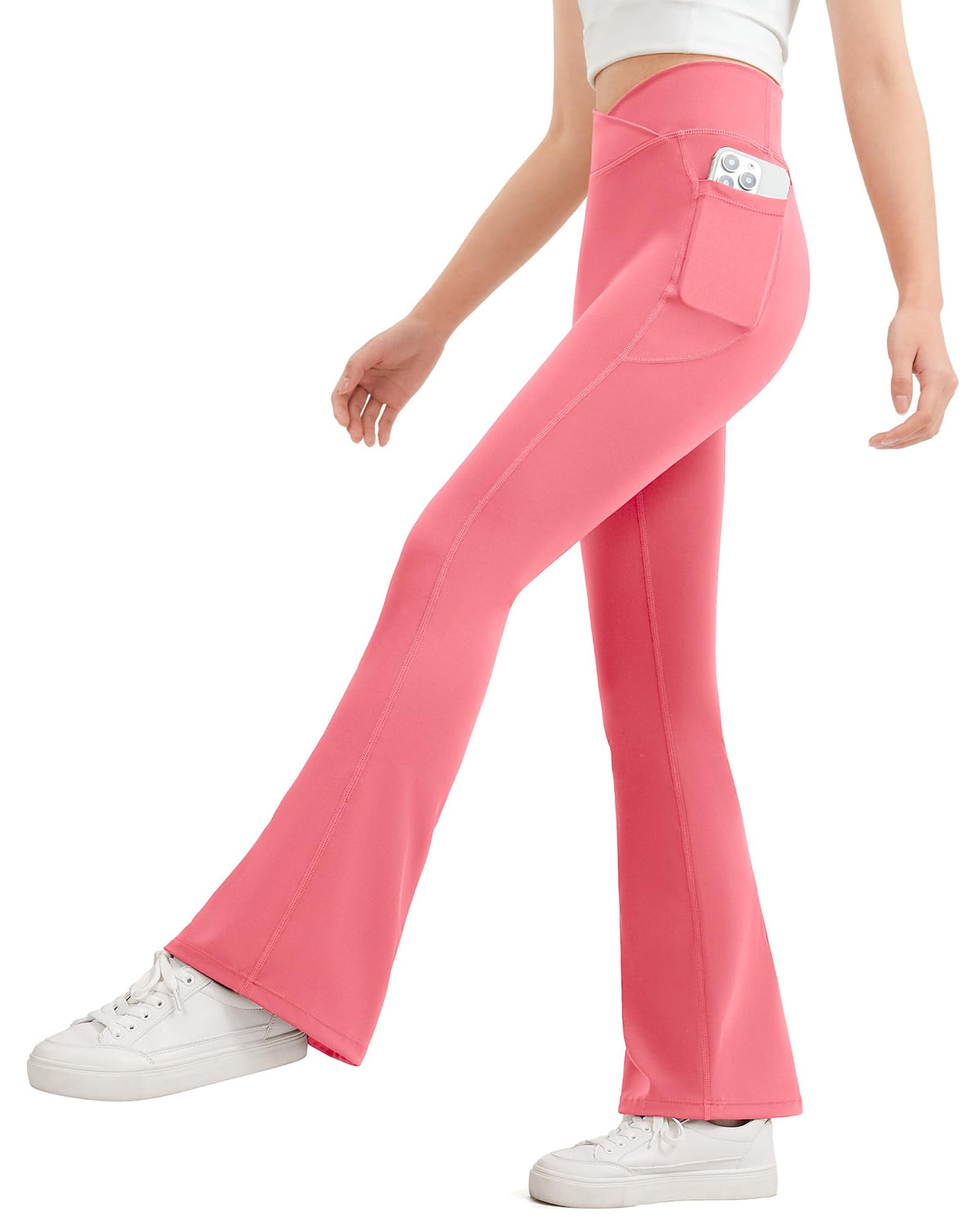 JOCMIC Girls Flare Leggings Kids Bell Bottom Yoga Pants with Pockets