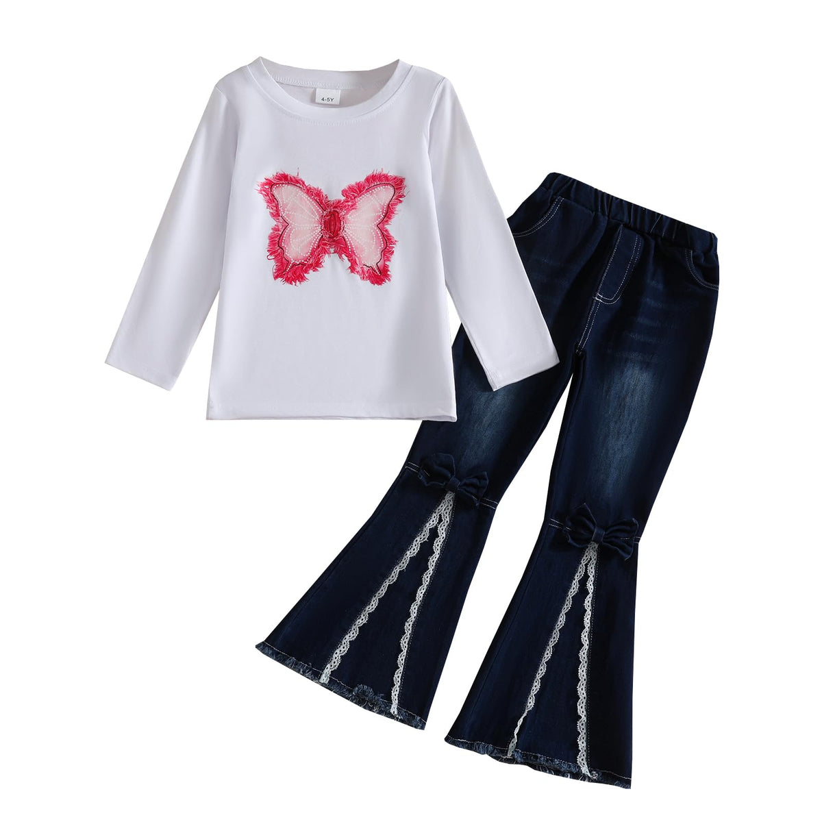 Toddler Girl Clothes Long Sleeve Cartoon & Letter Graphic Top + Fruit Stationery Print Flared Leg Pants
