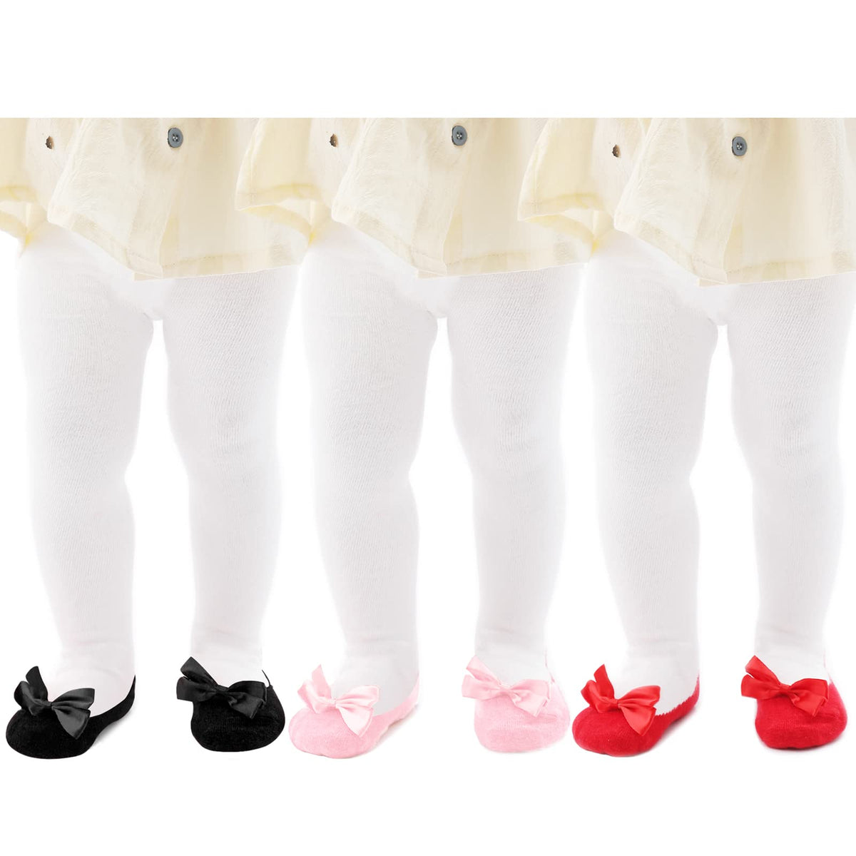 Baby Tights Non Slip Baby Girl Tights Plain/Shoe-Look Leggings Seamless Pantyhose Warm Cotton Leggings Non-Skid