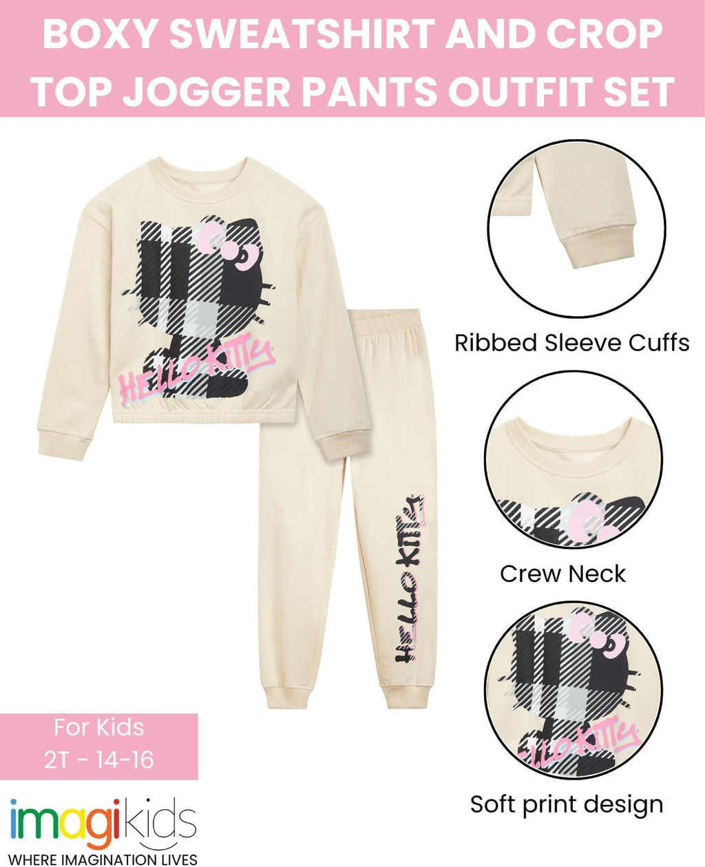 Hello Kitty Girls' Fleece Sweatshirt and Pants Set Toddler to Big Kid