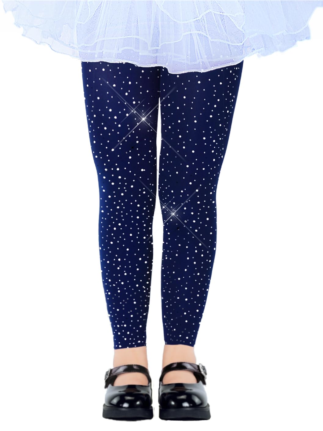 LUCKELF Girls Footless Tights with Sparkle Rhinestone Ballet Dance Tights for School Students Soft Stockings