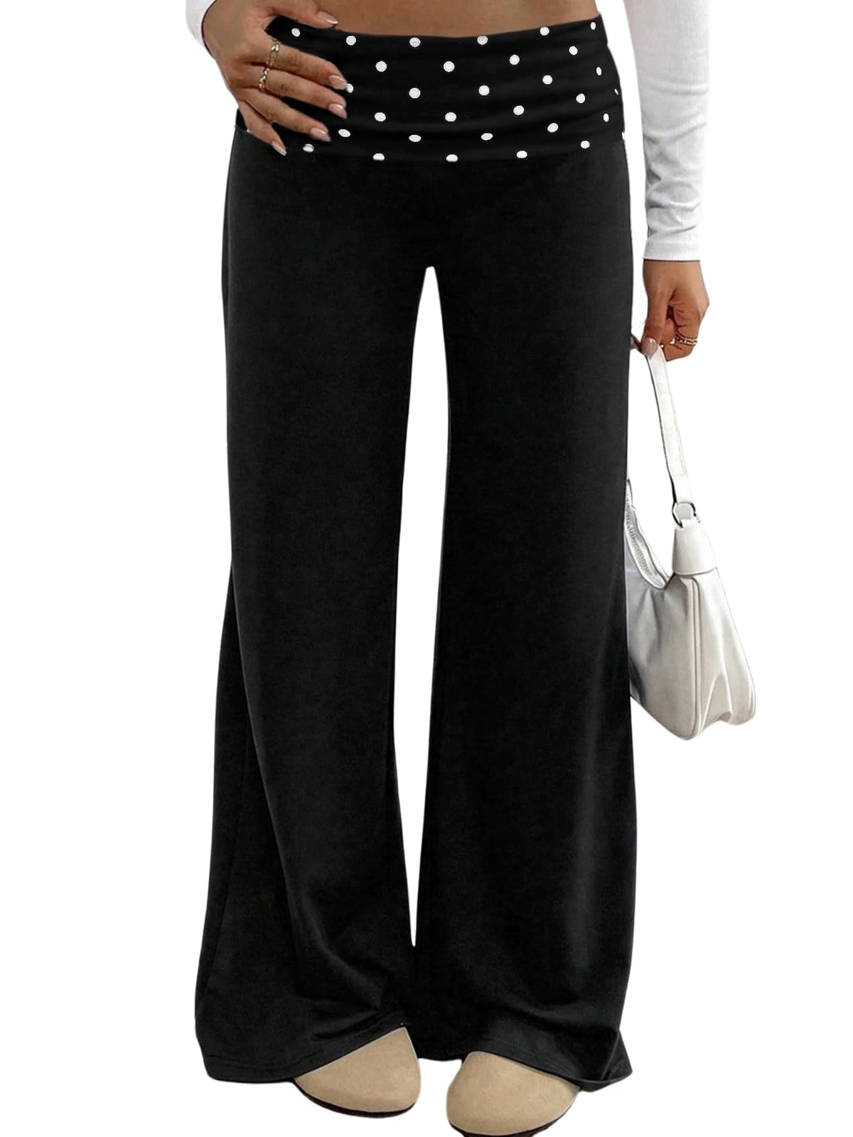 RoseSeek Girl's Polka Dots Fold Over Baggy Sweatpants Wide Leg Y2k Pants