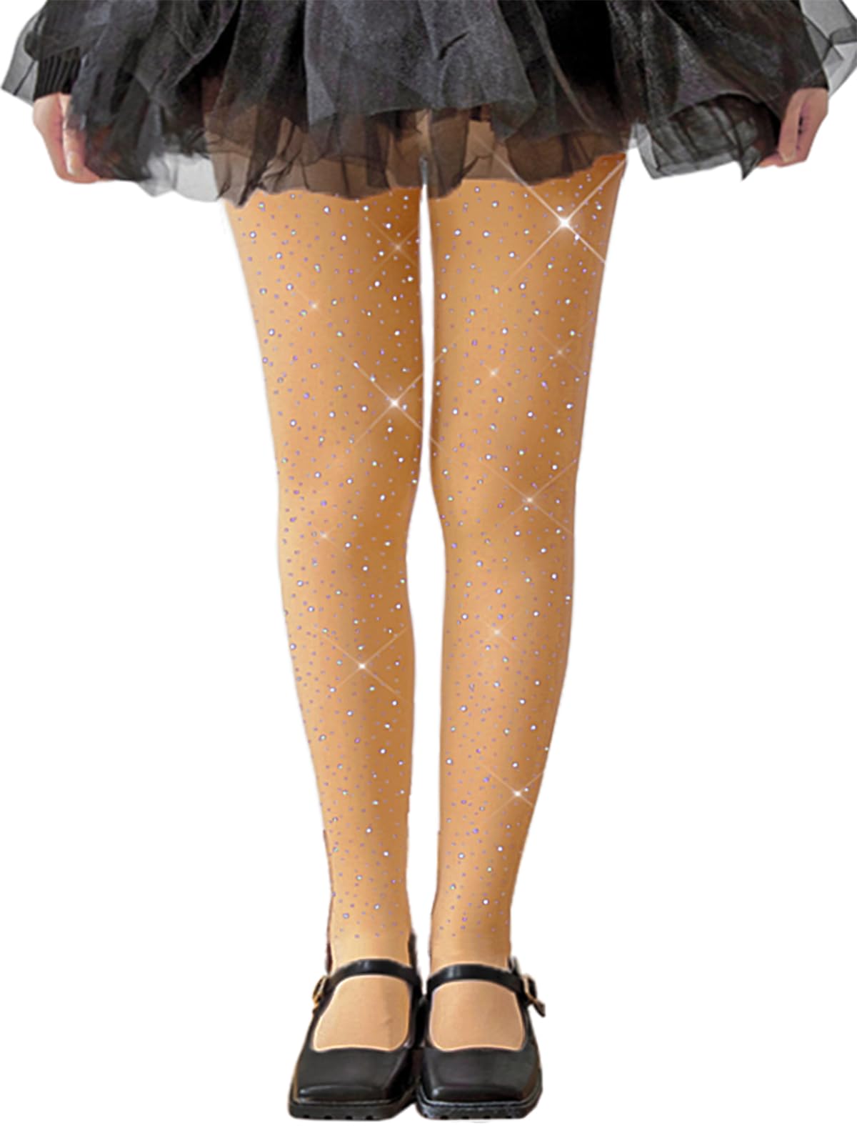 LUCKELF Girls Glitter Tights, Soft Opaque Tights Sparkle Rhinestone Tights School Dress Dance Stockings