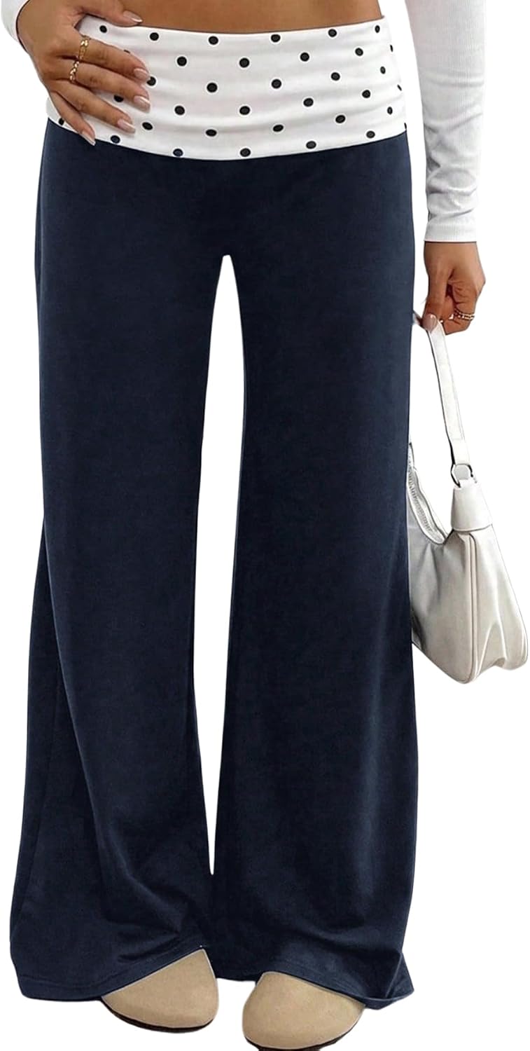 RoseSeek Girl's Polka Dots Fold Over Baggy Sweatpants Wide Leg Y2k Pants