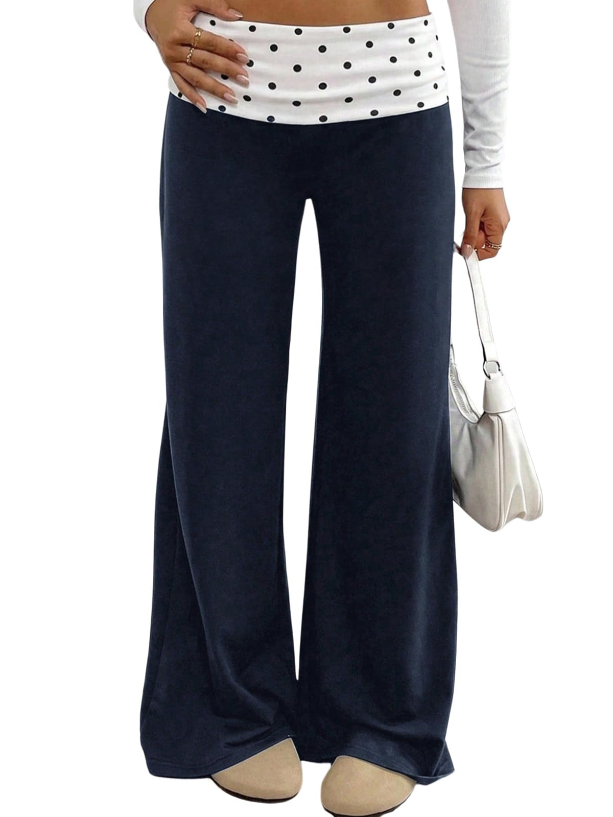 RoseSeek Girl's Polka Dots Fold Over Baggy Sweatpants Wide Leg Y2k Pants