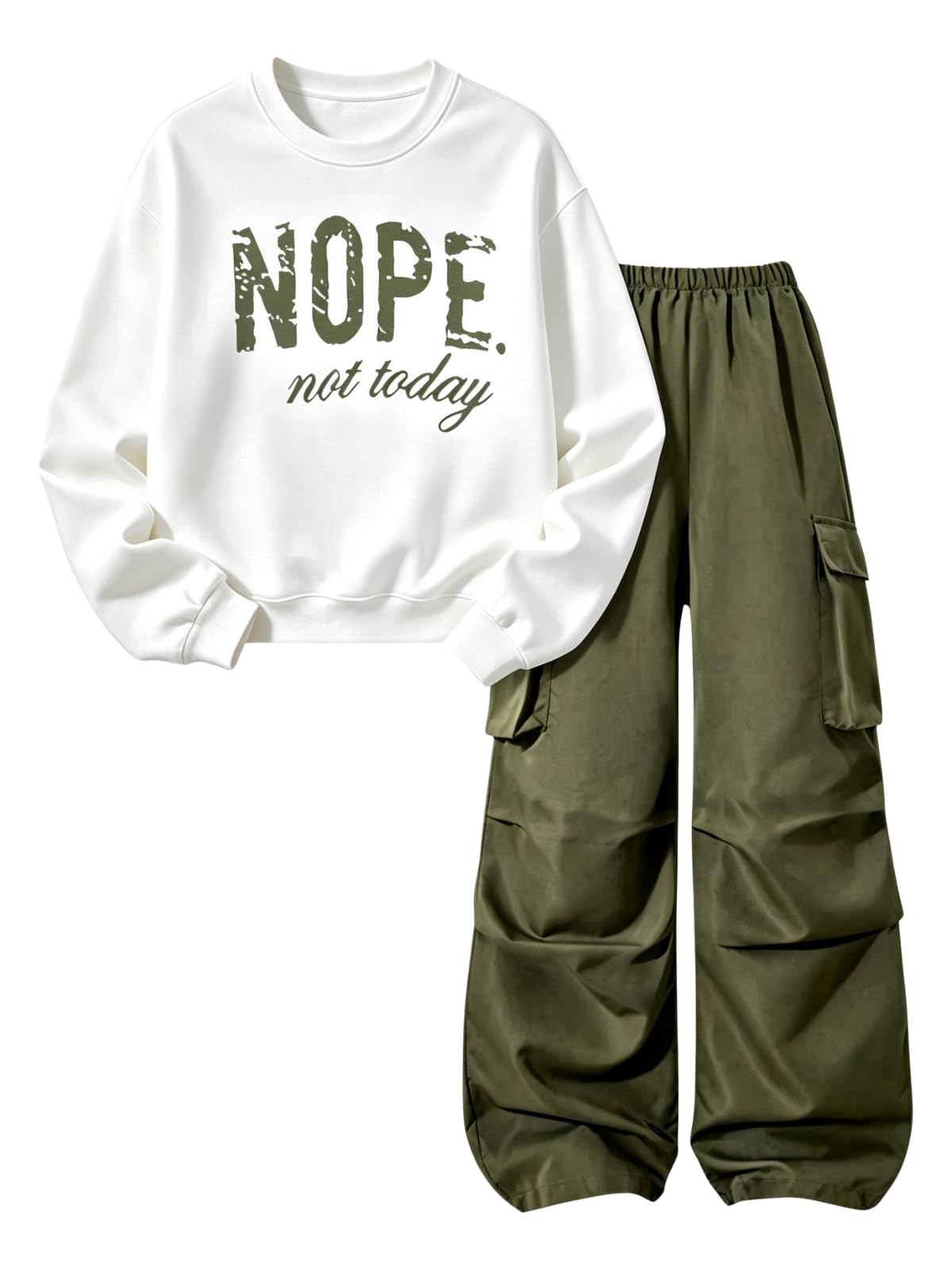 Teen Girls Clothes 2 Piece Outfits Letter Print Long Sleeve Tops and Cargo Pants Clothing Set