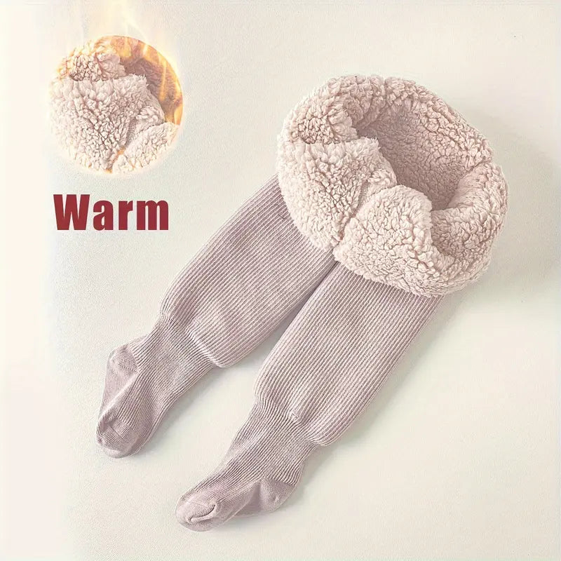 Warm and Cozy Girls' Fleece-Lined Tights - Thick Stretchy Winter Pantyhose Solid Color