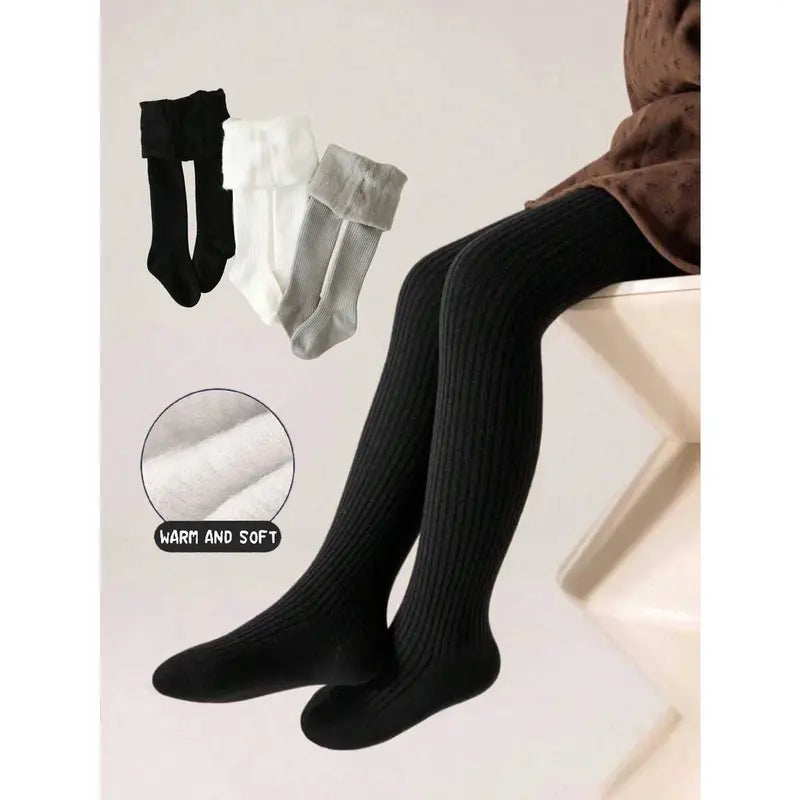 3pcs Girls Soft Tights, Comfortable Thermal Lined , Suitable For Autumn & Winter, Random Colors