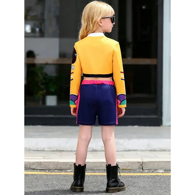 Girls' Character Themed Costume Set, 3-Piece Golden Knit Outfit with Crop Top for Halloween Parties & Pretend Play, Costume For Parties, Pretend Play Costume