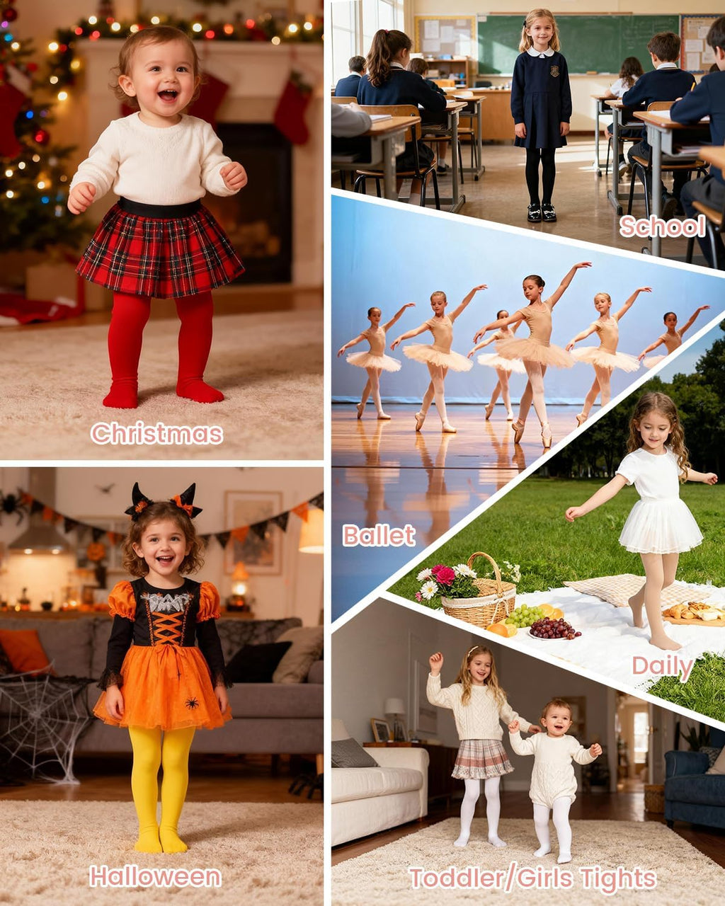 Century Star 2 Pack Girls Ballet Tights Footed for Toddler Kids Dance