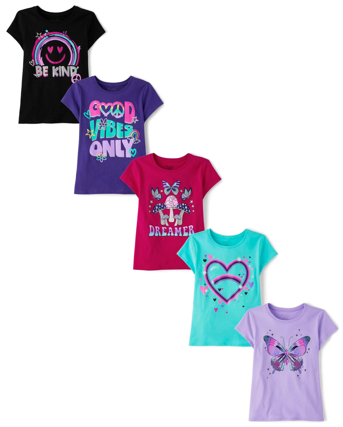 The Children's Place Girls' Short Sleeve Graphic T-shirts (5-Pack)