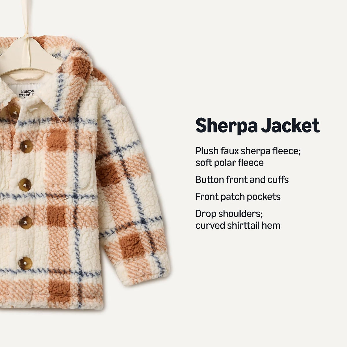 Amazon Essentials x Sofia Grainge Unisex Babies' Sherpa Overshirt Bottonfront Jacket