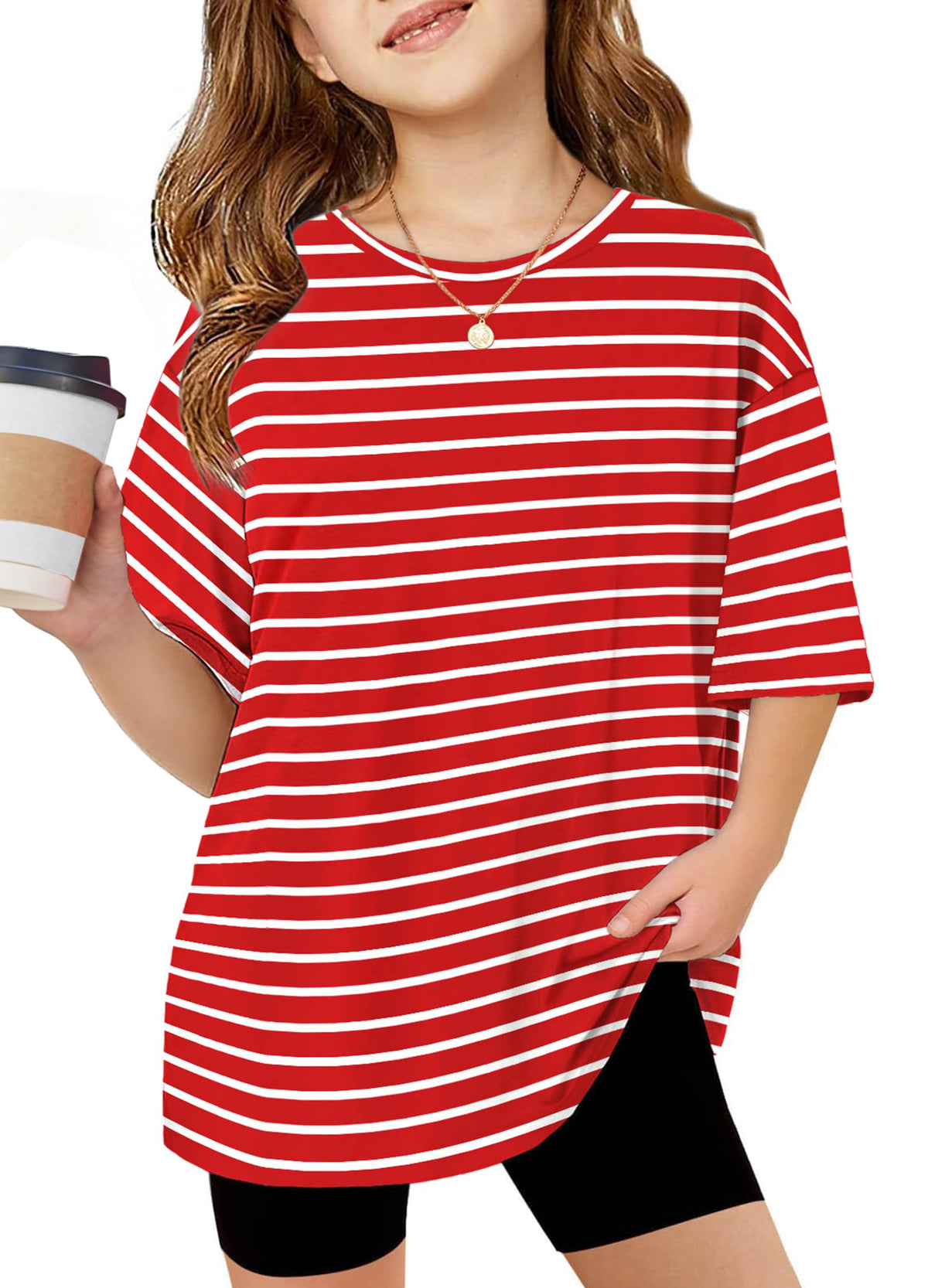 Arshiner Girls T Shirts Oversized Kids Summer Tops Casual Soft Basic Tees