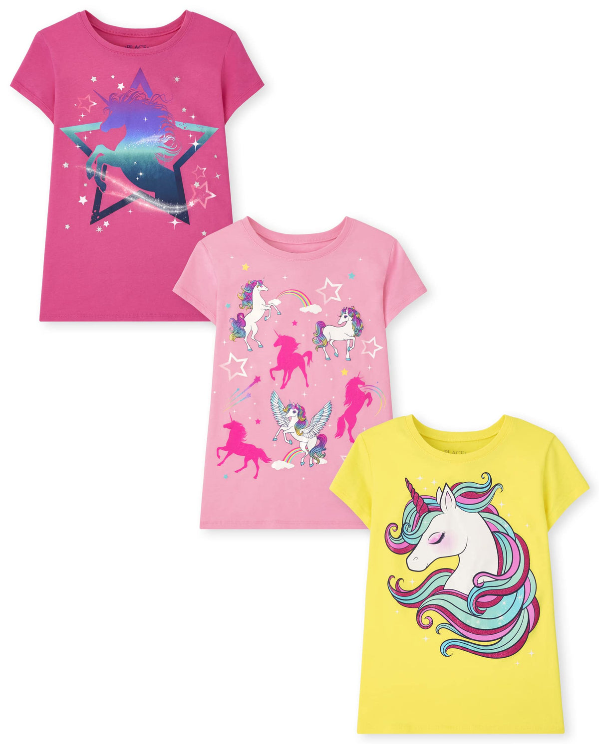 The Children's Place Girls' Unicorns,Butterfly Short Sleeve Graphic T-Shirts,3 Pack