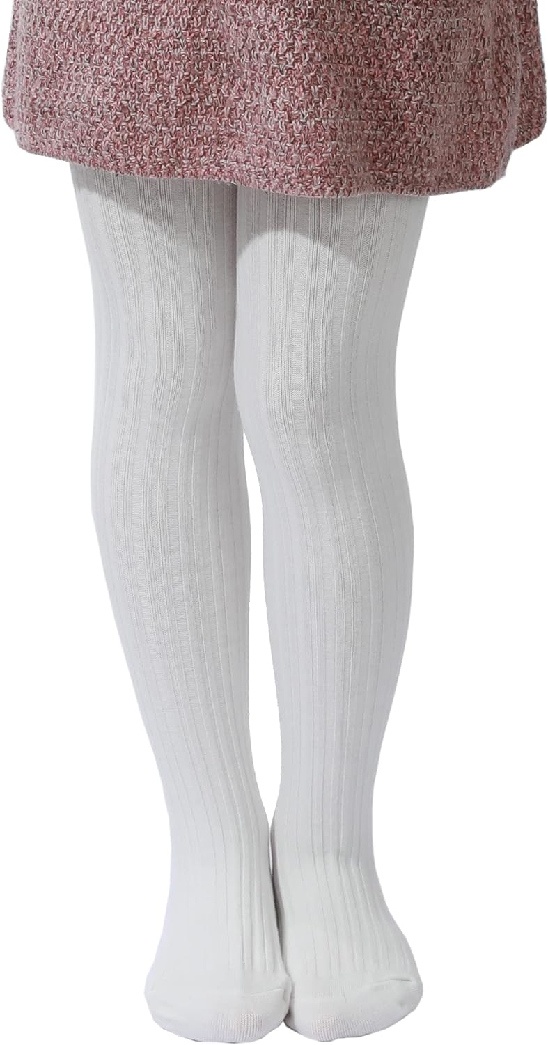 Paralinda Girls' Cotton Tights - Toddler Cable Knit Footed Tights
