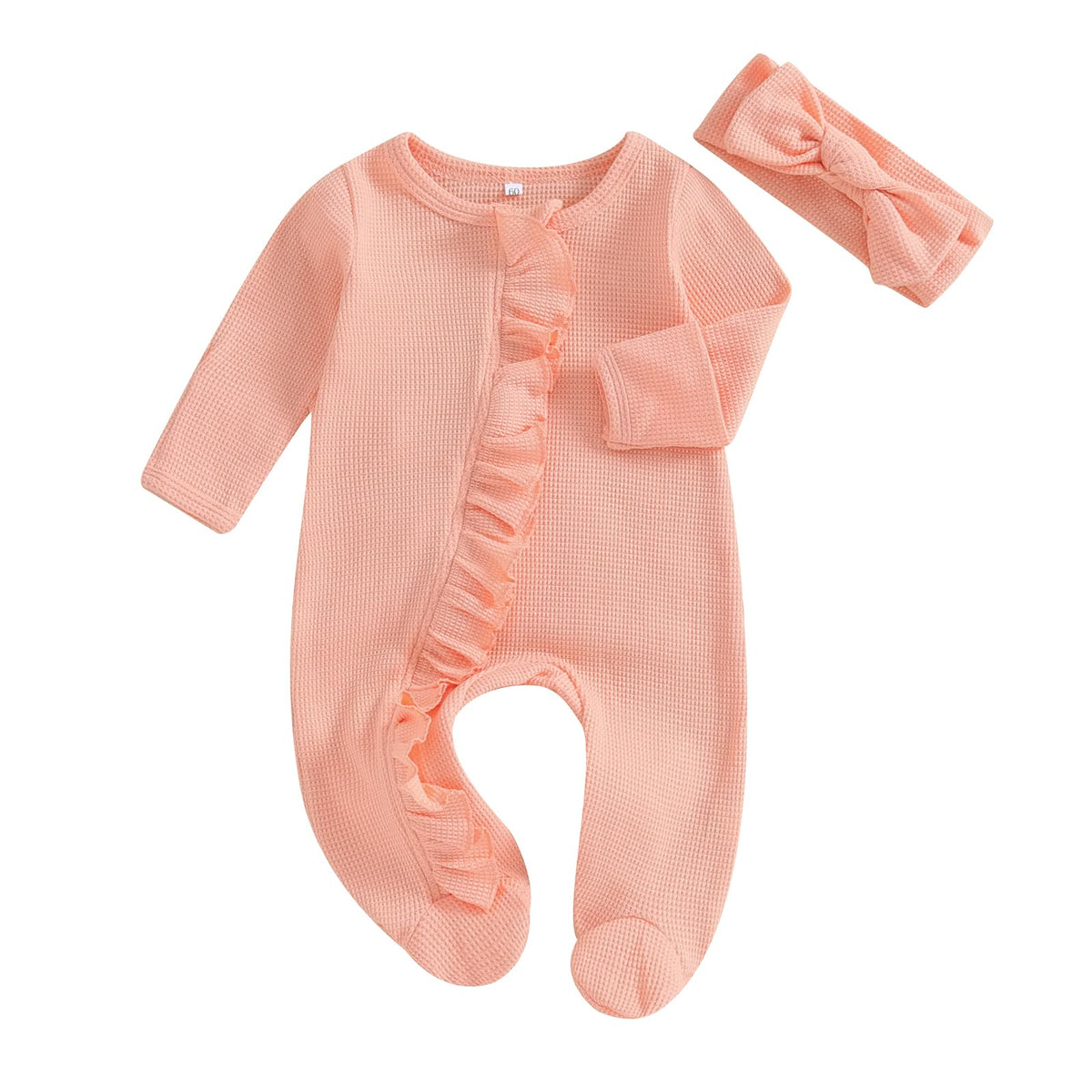 allshope Infant Baby Girl Fall Outfit Romper Footies Solid Color Frills Ruffle Trim Jumpsuit Bodysuits Newborn Winter Clothes
