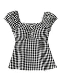 SOLY HUX Girl's Cute Gingham Tops Short Sleeve Blouse