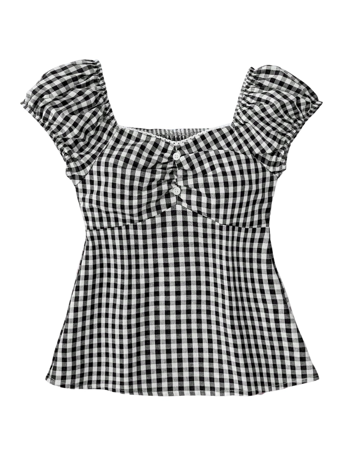 SOLY HUX Girl's Cute Gingham Tops Short Sleeve Blouse