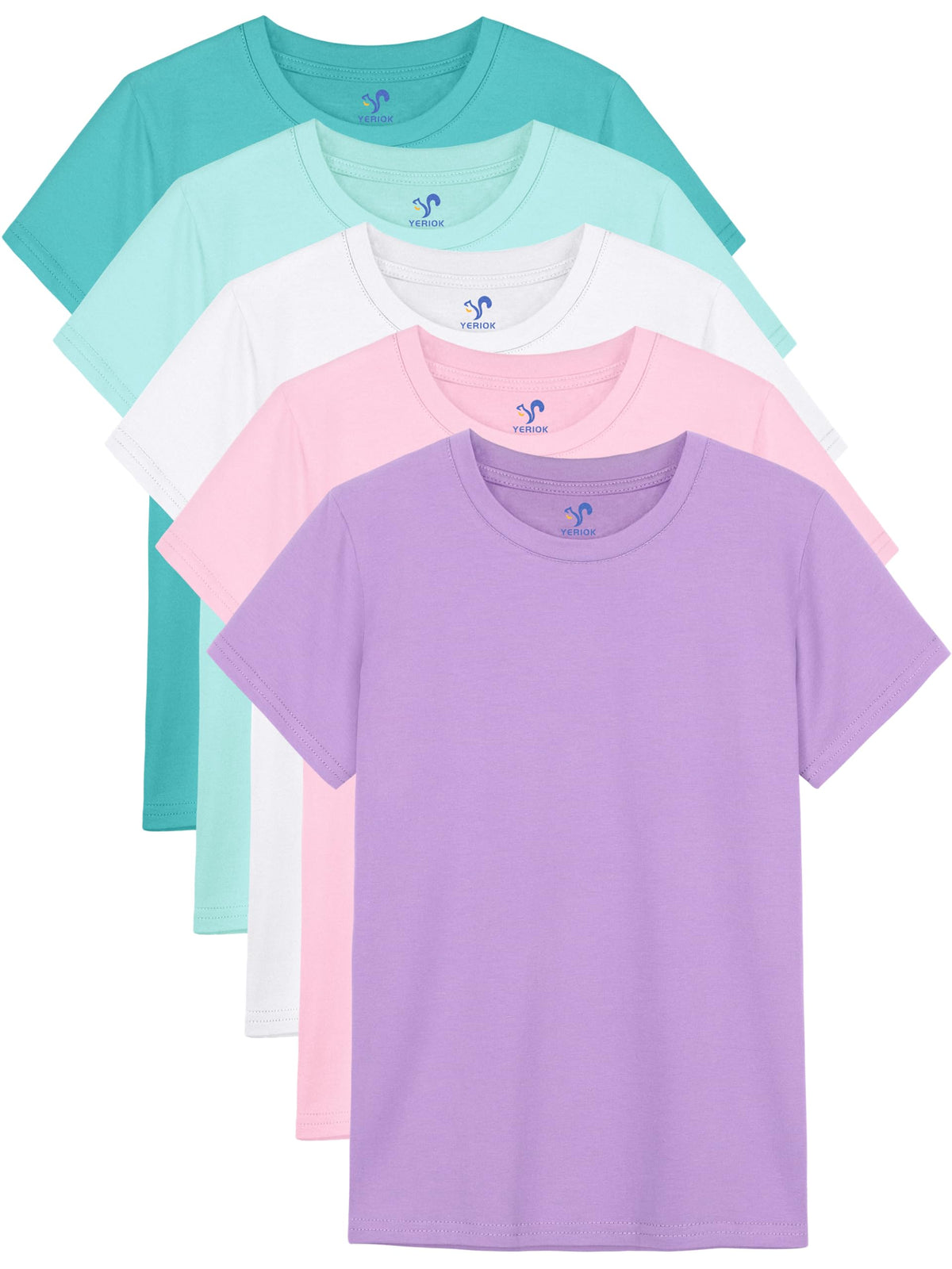 5 Pack Girls Shirts Short Sleeve T-Shirts Cotton Tshirts Tees Kids Clothes