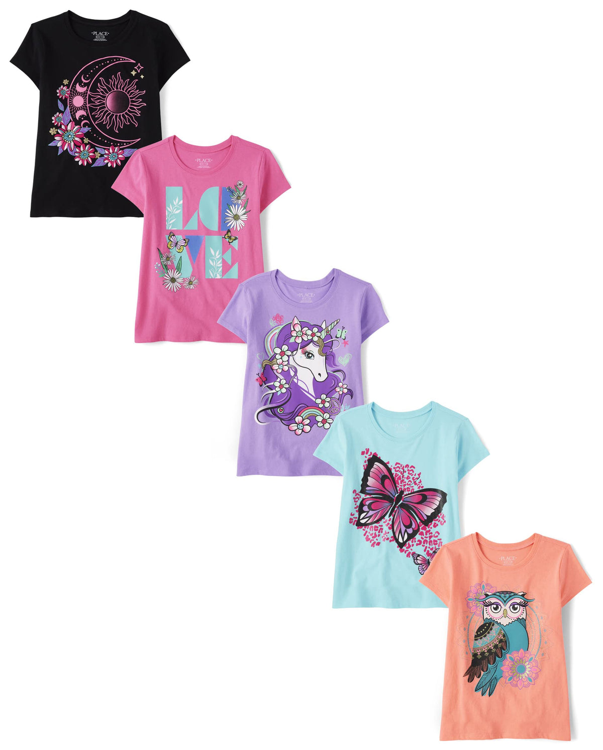 The Children's Place Girls' Short Sleeve Graphic T-shirts (5-Pack)