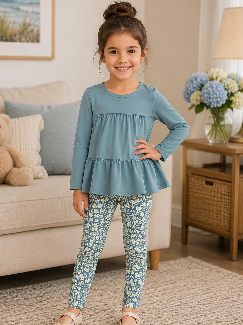 Toddler Girl Clothes Girls Fall Outfits Kids Clothing Winter Long Sleeves Ruffle Hems Top Pant Set 3-8T