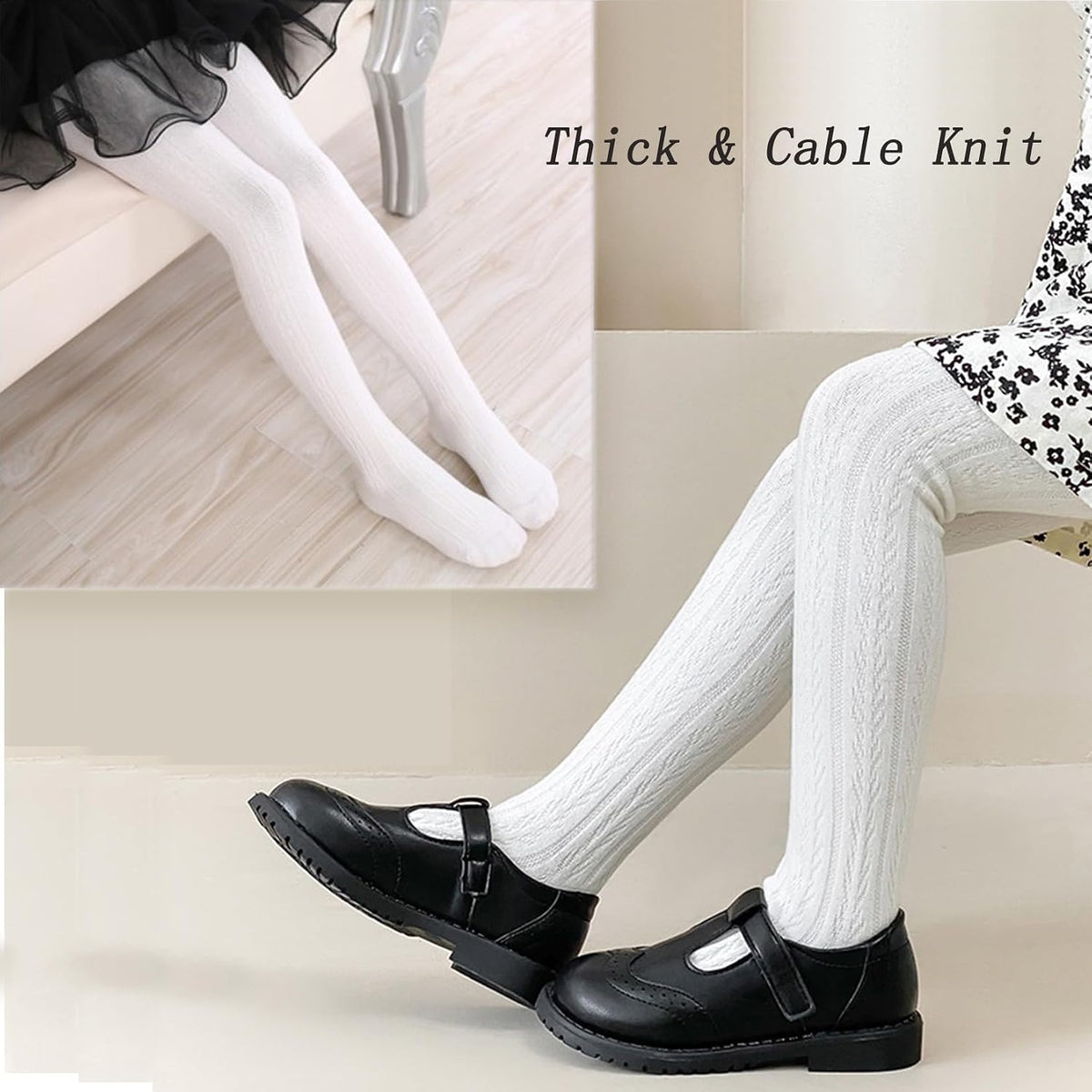 Century Star 3 Pack Girls Cable Knit Cotton Tights - Warm Leggings Footed Seamless Stockings Pantyhose for School Dance