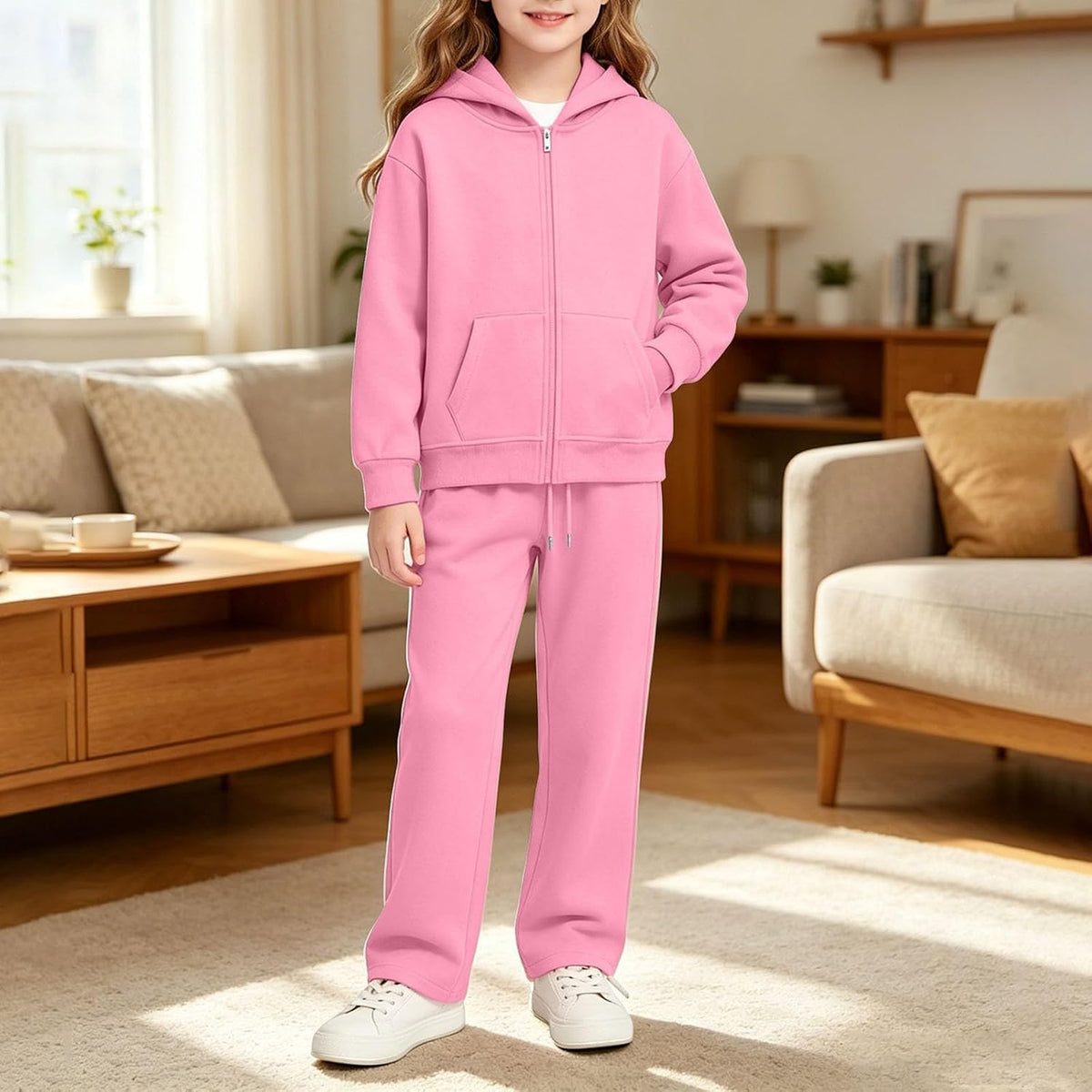 Girls Sweatsuit Fall Winter Kid Zip Up Hoodie And Sweatpants Set 5-14 Years