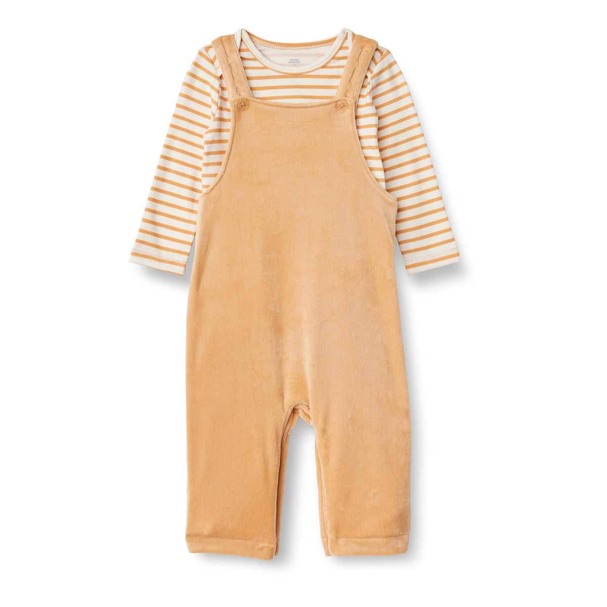 Amazon Essentials x Sofia Grainge Unisex Babies' Velour Overall and Long Sleeve Bodysuit Set, Pack of 2