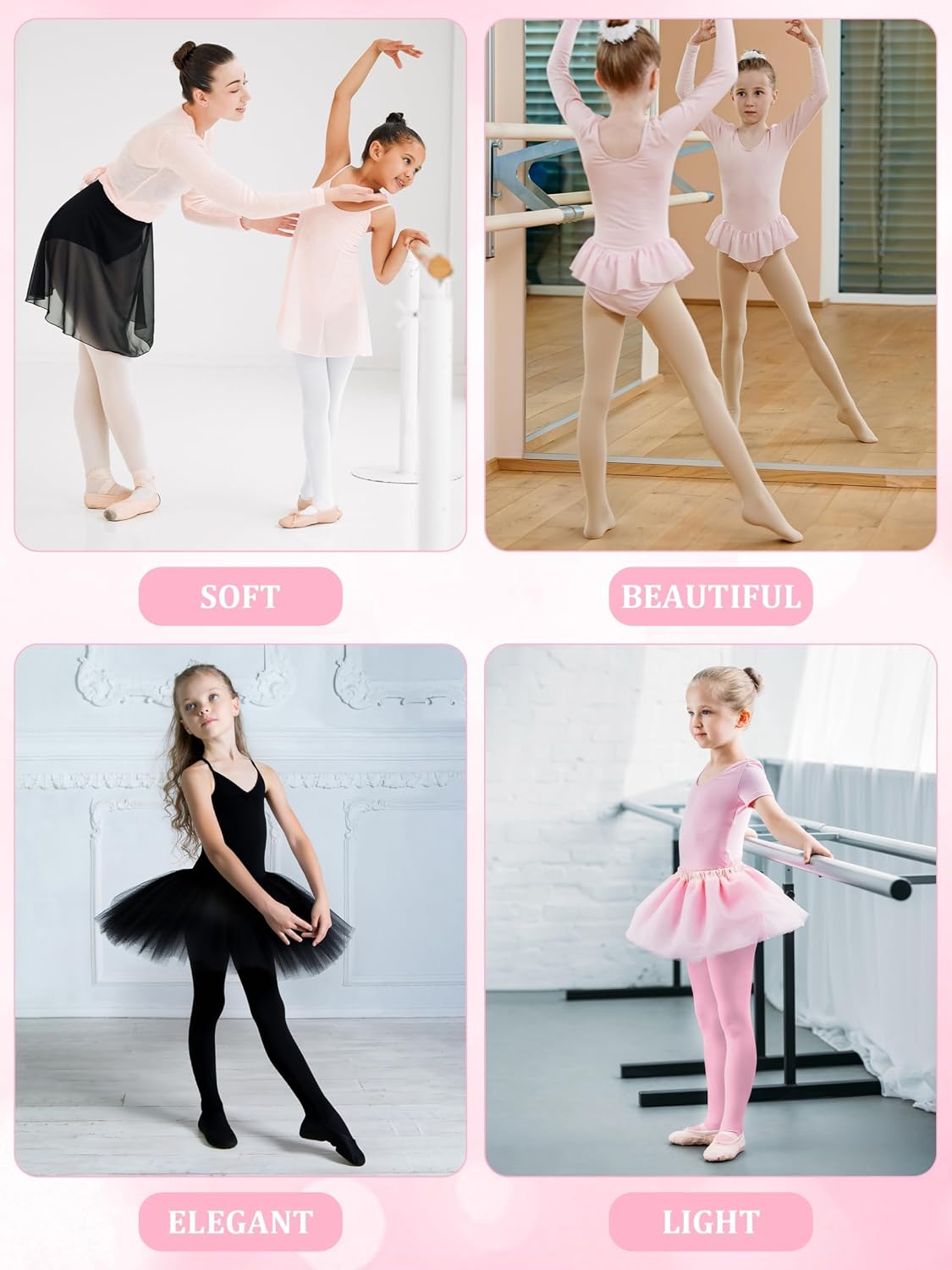 Cooraby 4 Pairs Ballet Tights for Girls Ultra Soft Dance Tights Toddler Dance Stockings for Ballet