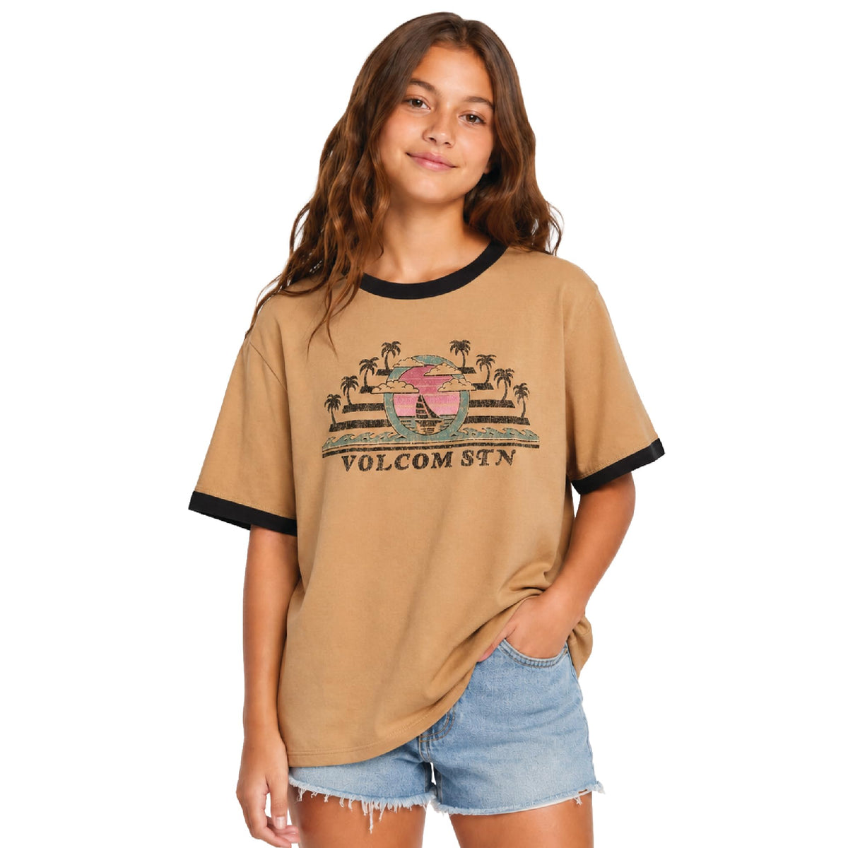 Volcom Girls Crewneck Graphic Tee, Short Sleeve Casual Top