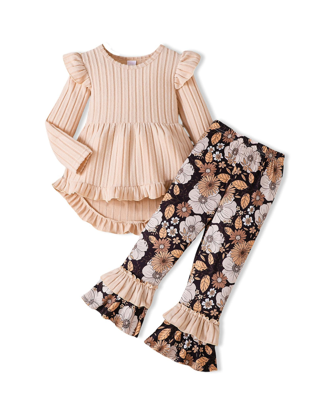 Doresbebe Toddler Girl Clothes Kid Fall Outfit Ruffle Sleeve Shirt Top Floral Pants Winter Clothing Set