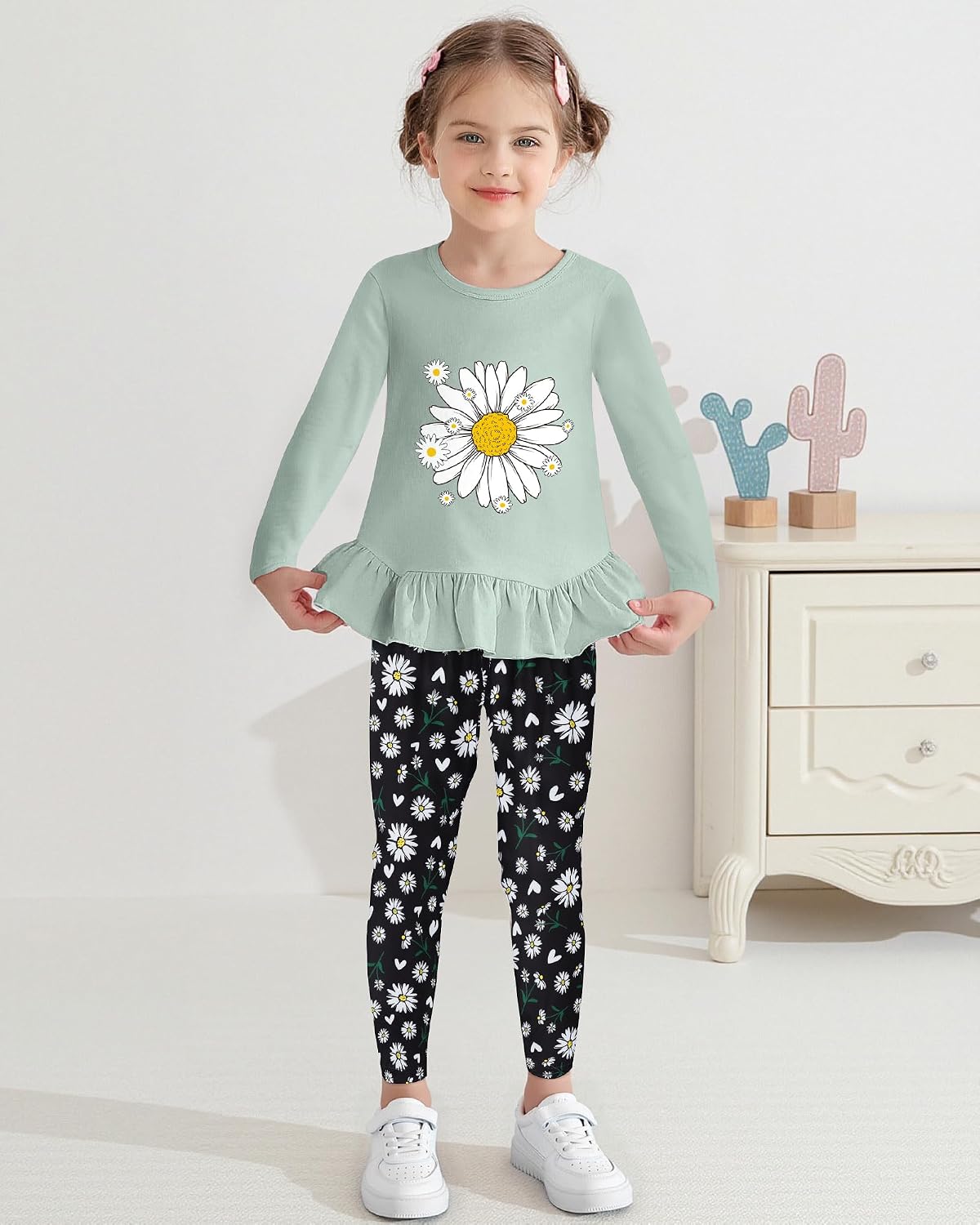 CARETOO Girls' clothing sets Fall Long Sleeve Top Pants Set Size 2-10