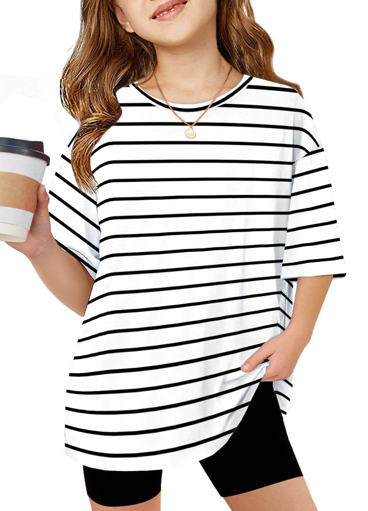 Arshiner Girls T Shirts Oversized Kids Summer Tops Casual Soft Basic Tees