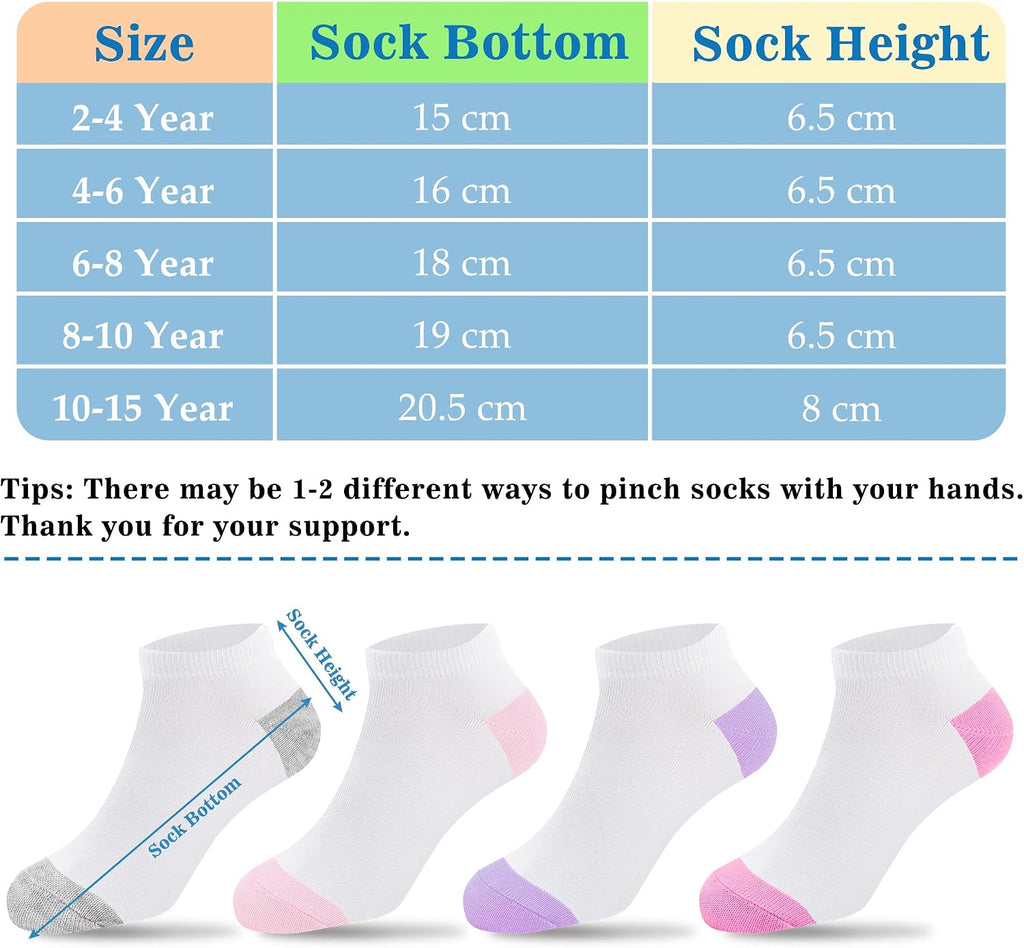 Duufin Girls Socks 12 Pairs Low Cut Ankle Socks for Girls 4-15 Years Old