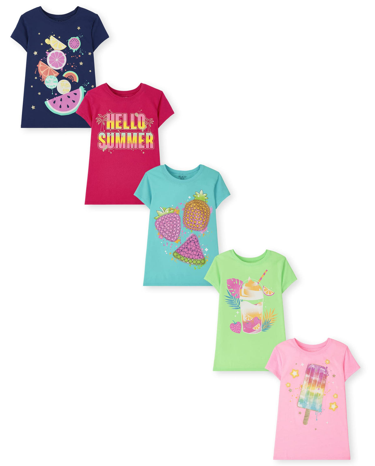 The Children's Place Girls' Short Sleeve Graphic T-shirts (5-Pack)