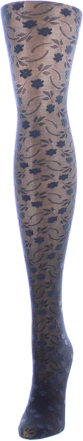 MeMoi Sweet Blossoms Sheer Tights for Girls, Ultra Soft and Lightweight Floral Lace Girls Tights - Sizes 2-14
