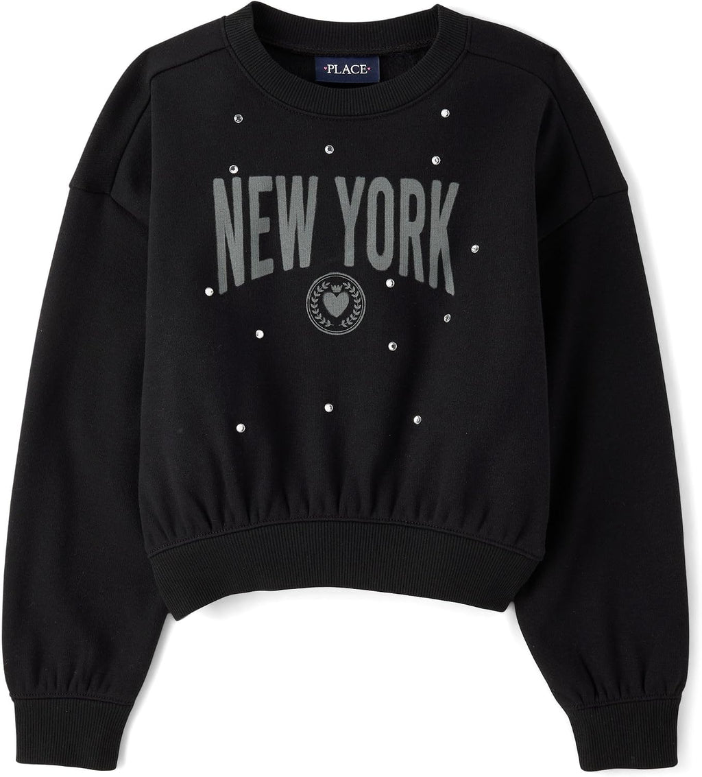 The Children's Place Girls' Active Long Sleeve Embellished Winter Warm Sweatshirt