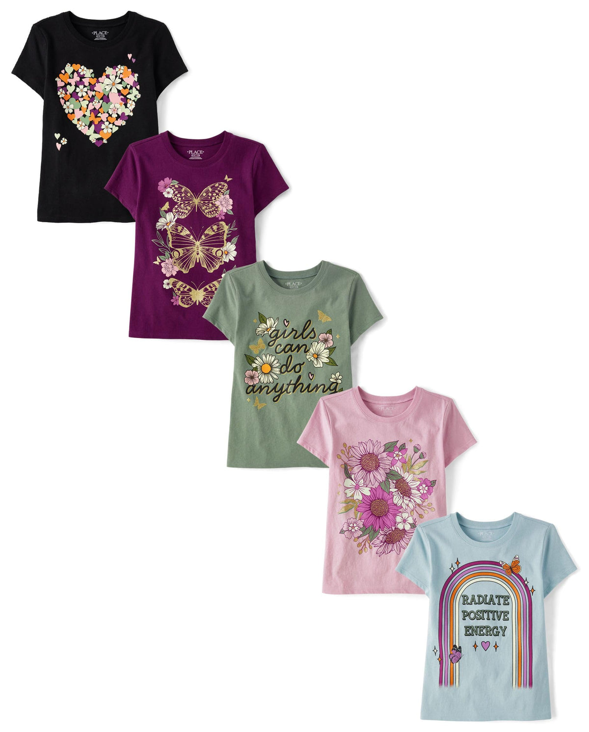 The Children's Place Girls' Short Sleeve Graphic T-shirts (5-Pack)