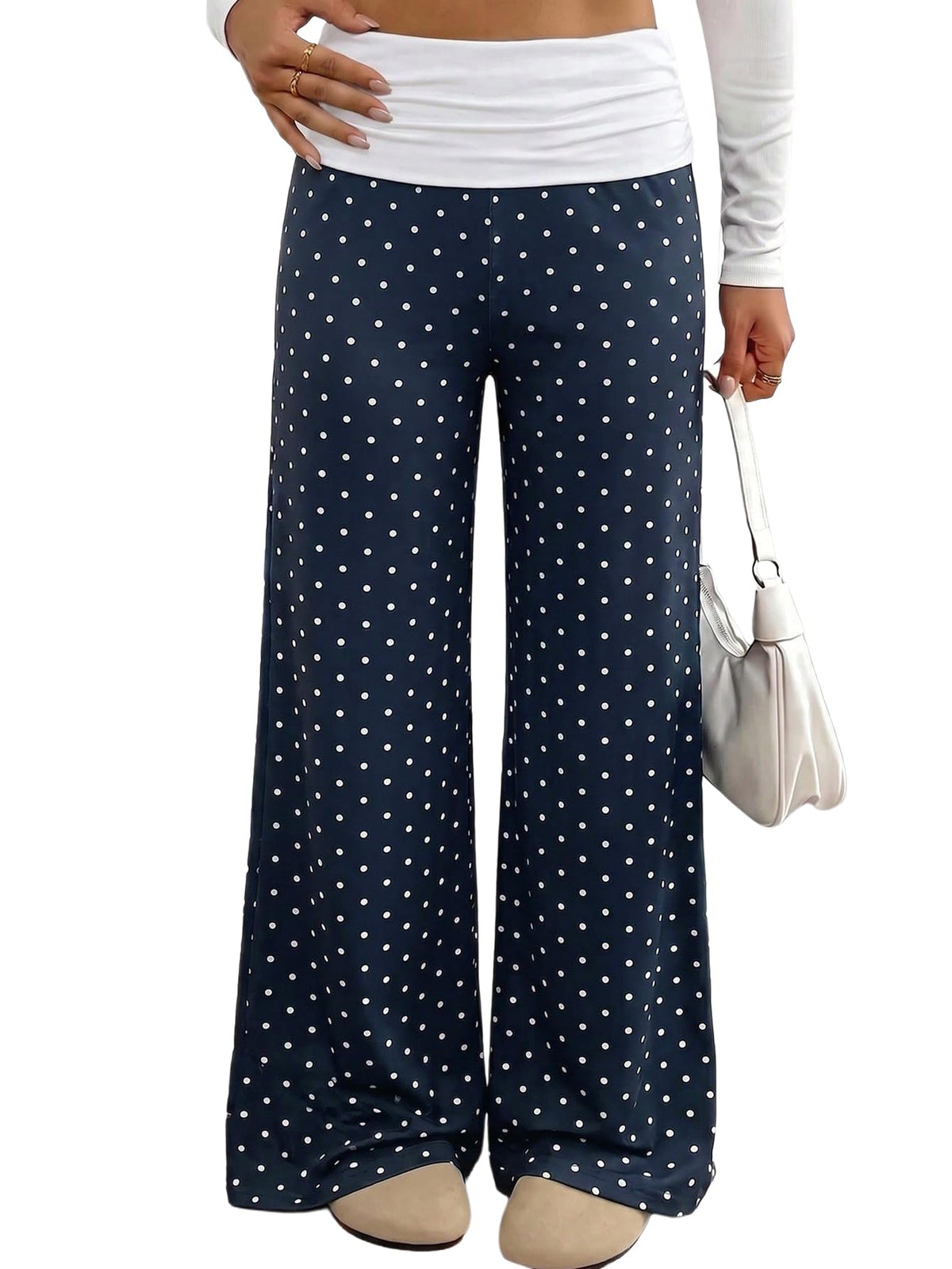 RoseSeek Girl's Polka Dots Fold Over Baggy Sweatpants Wide Leg Y2k Pants