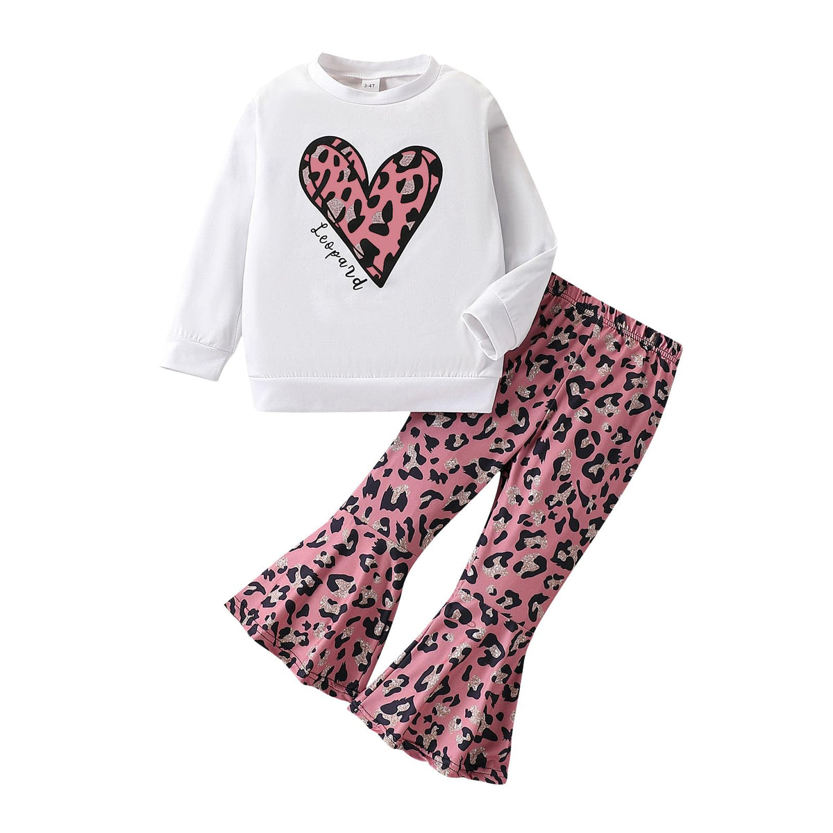 Toddler Girl Clothes Long Sleeve Cartoon & Letter Graphic Top + Fruit Stationery Print Flared Leg Pants
