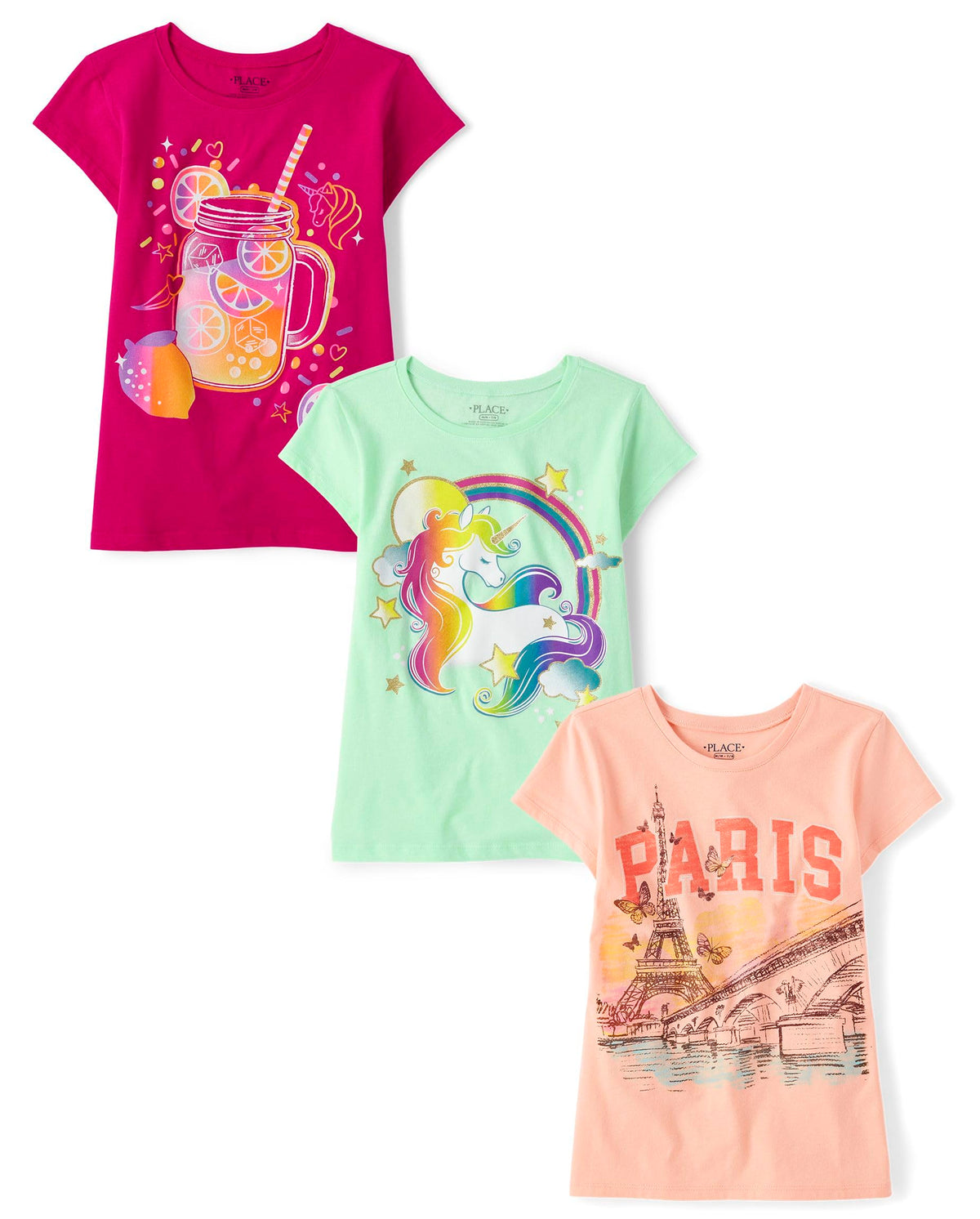 The Children's Place Girls' Unicorns,Butterfly Short Sleeve Graphic T-Shirts,3 Pack