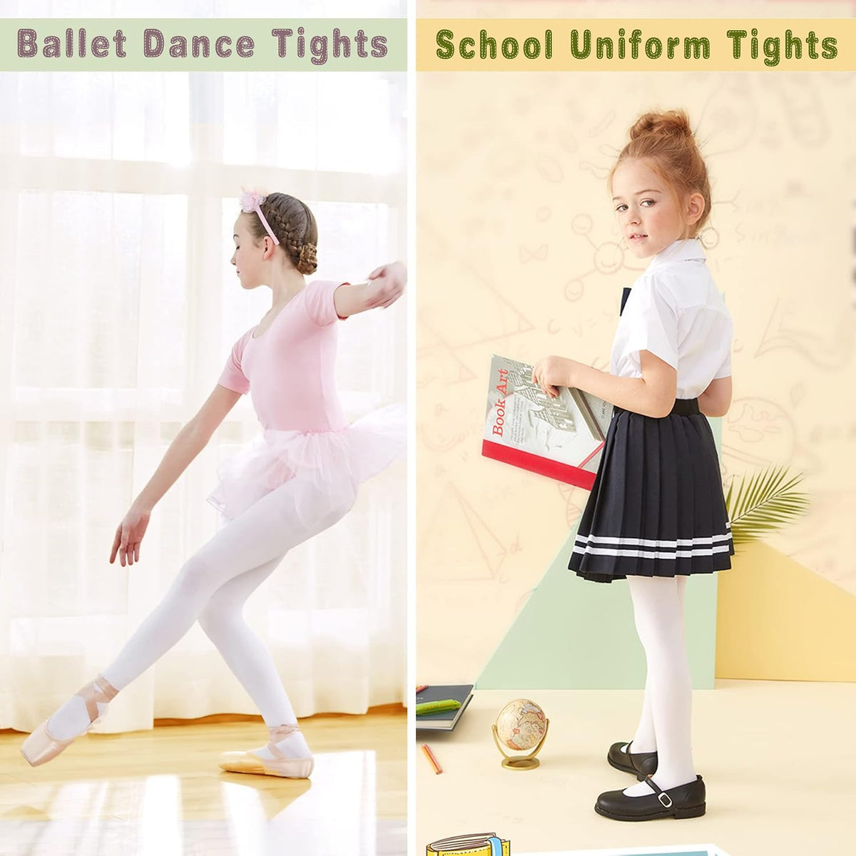 Ballet Tights for Girls - Ultra Soft Elastic Footed Tights for Toddler Girls - Warm Stockings