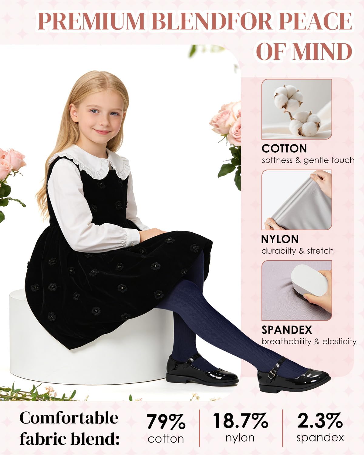 Century Star 3 Pack Girls Cable Knit Cotton Tights - Warm Leggings Footed Seamless Stockings Pantyhose for School Dance