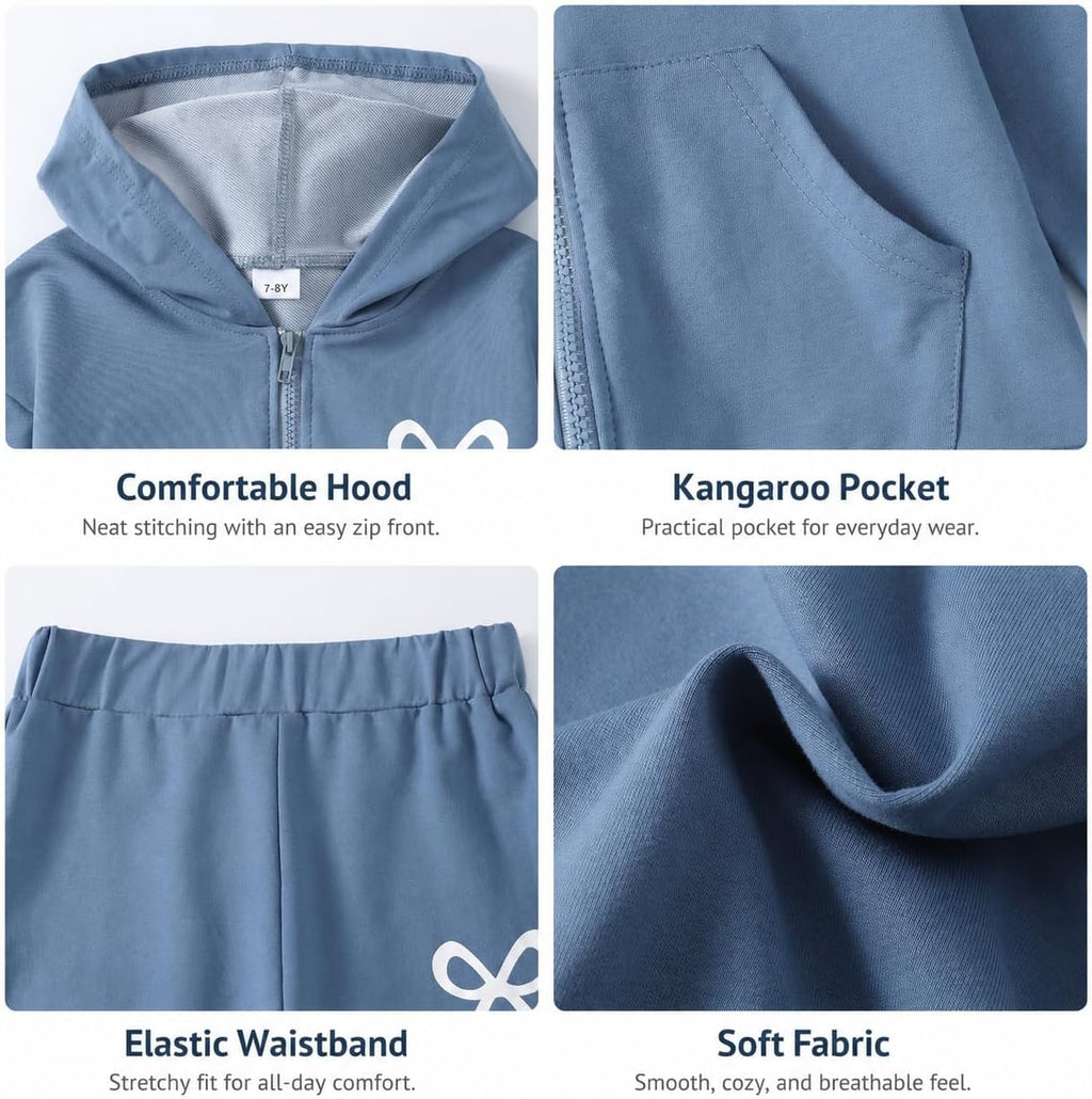 Teen Girls Clothes 2 Piece Long Sleeve Zip Hoodie Sweatshirt and Wide Leg Pants Fall Clothing Set, Sizes 7-14 Years