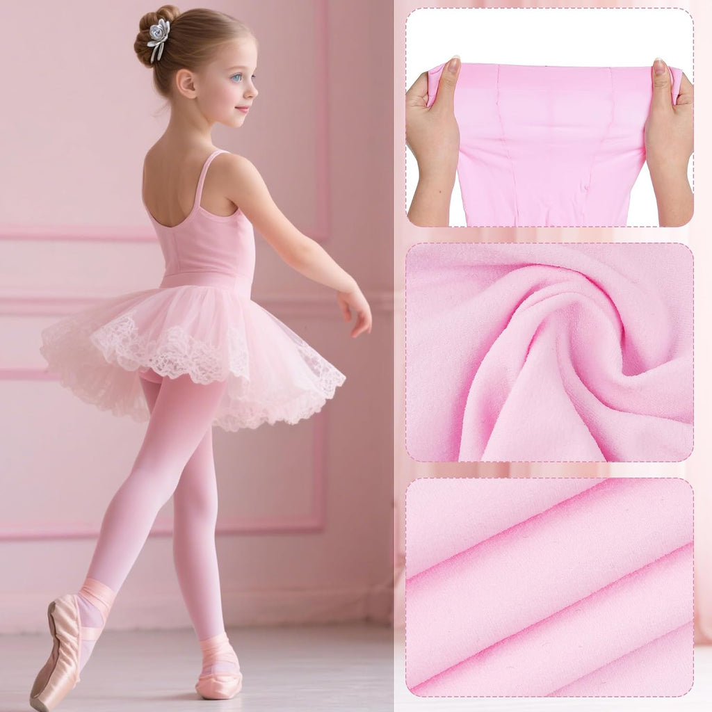 Dxhycc 3 Pack Girls Ballet Tights Soft Elastic Footed Dance Tights for Toddler Girls Ballet School Uniform