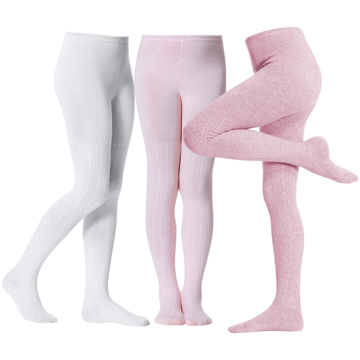 Zando 3Pack Girls Tights Kids Cable Knit Cotton Winter Warm Leggings 4-12T