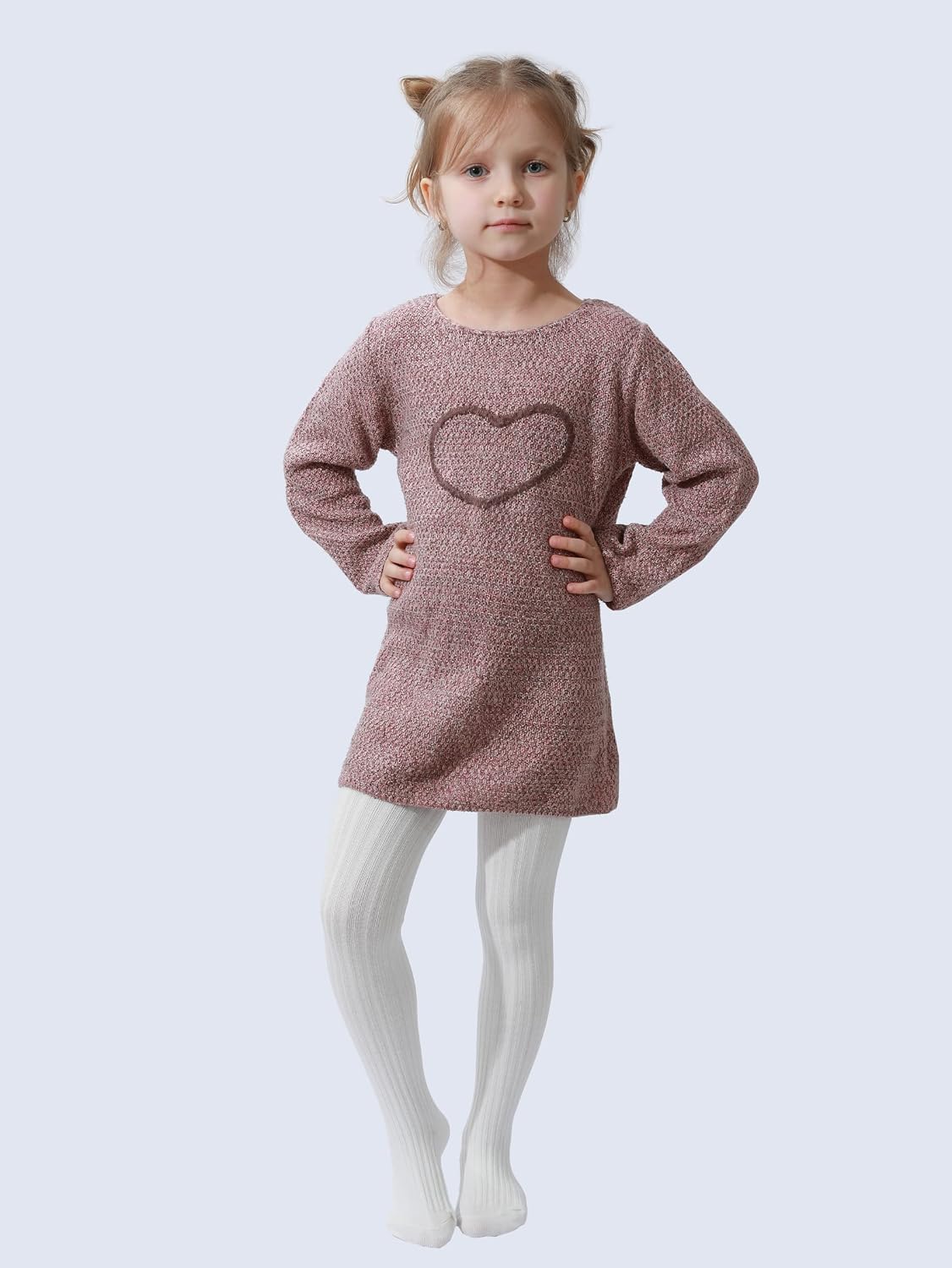 Paralinda Girls' Cotton Tights - Toddler Cable Knit Footed Tights